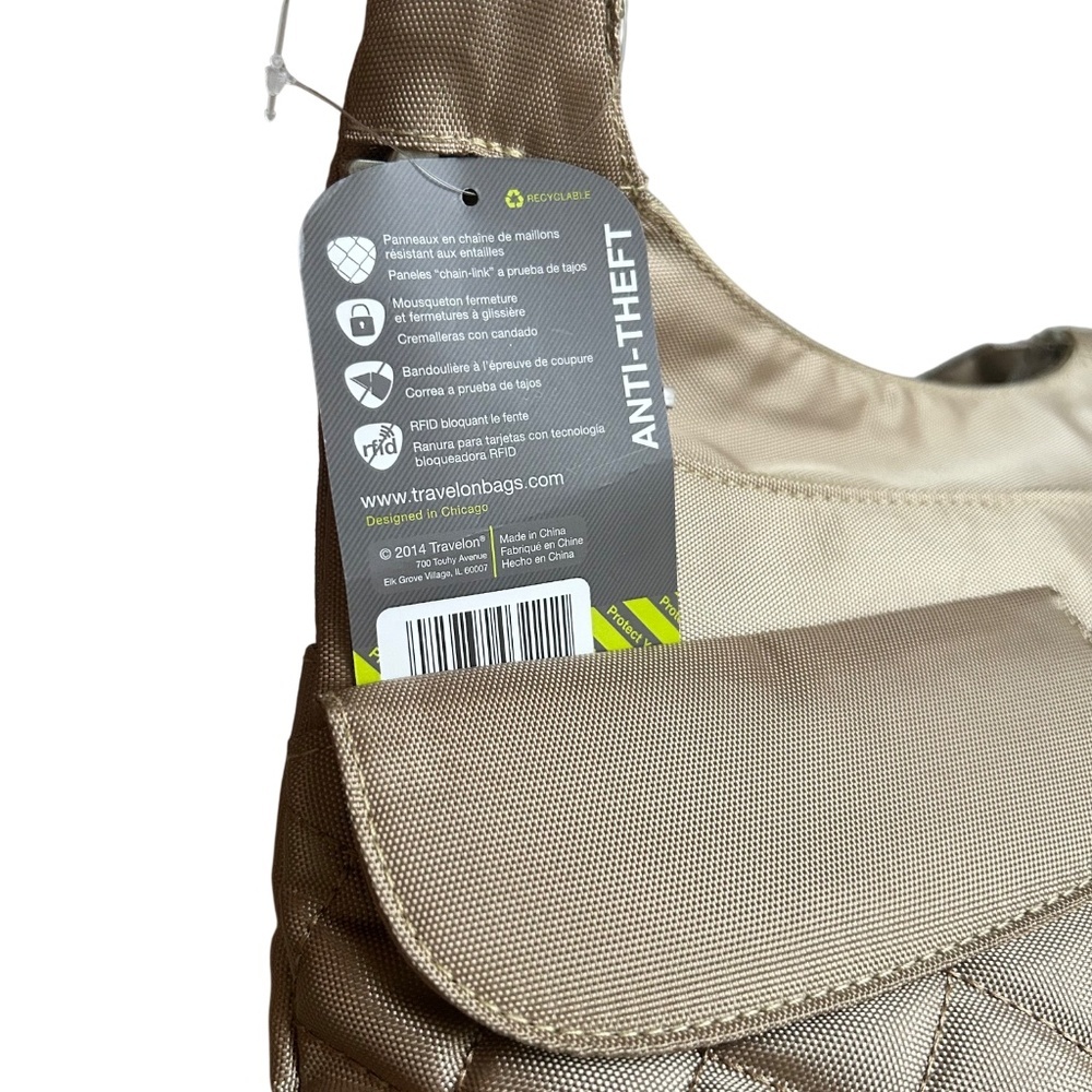 Travelon Anti- Theft RFID Blocking Crossbody Unisex Bag in Tan - Picture 11 of 14